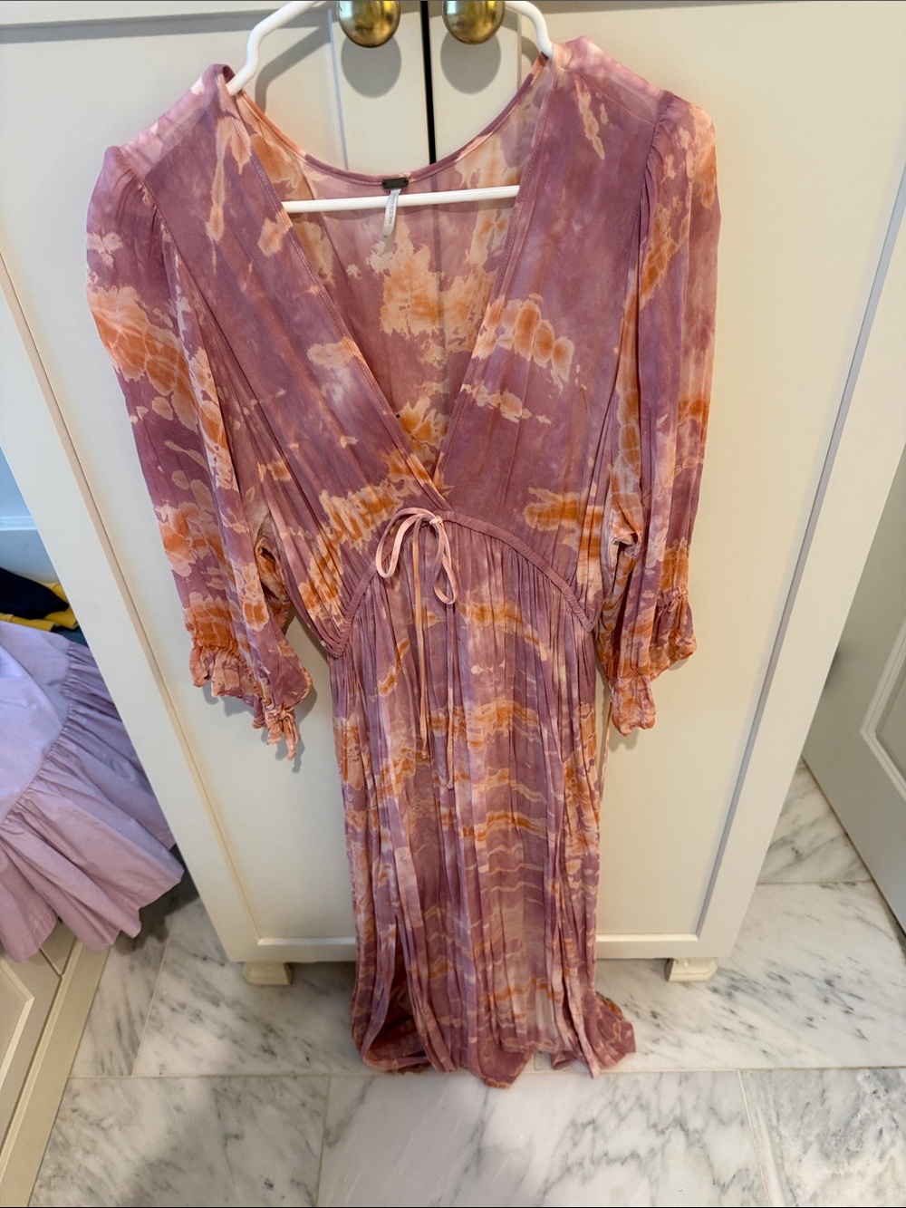 Women's Purple Tie-Dye Maxi Dress with Waist Tie
